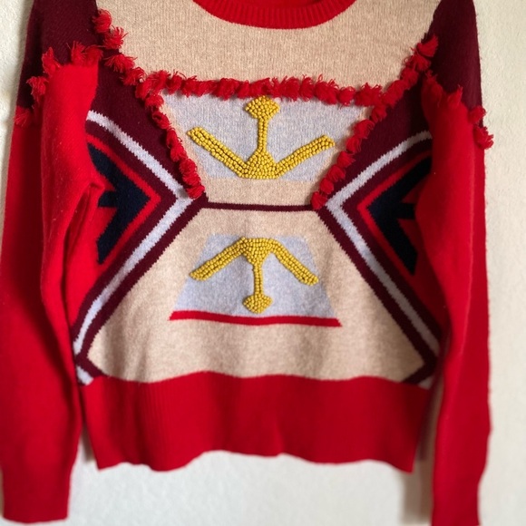 J.crew VTg Arrow Tassel 100% Wool Crewneck Art To Wear Academia Preppy Sweater M - Picture 4 of 11